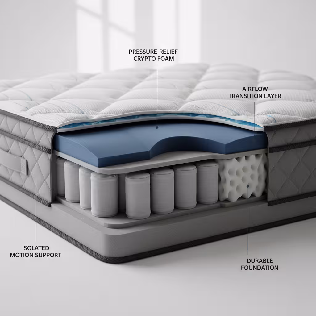 Cross section of Cryptosleep mattress layers
